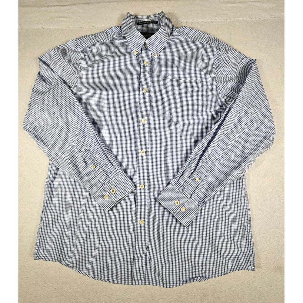 Eddie Bauer Mens Blue Gingham Plaid Relaxed Fit Button Up Shirt Large 11201532
